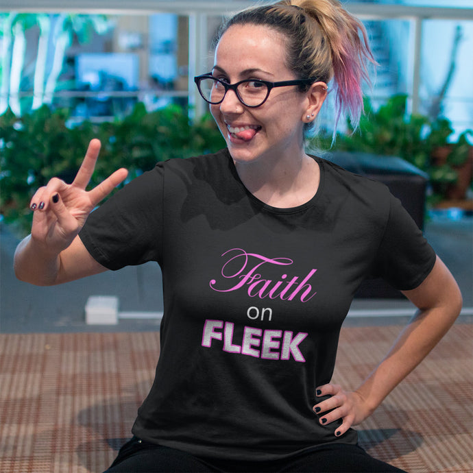 Faith-on-Fleek-Black-T-Shirt-on-Cheeky-Girl-Sitting-with-tongue-out-from-forzatees.com