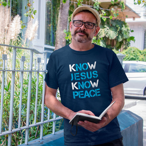 Know-Jesus-Know-Peace-T-Shirt-on-Middle-Age-Male-Model-Navy-from-forzatees.com-1080x1080