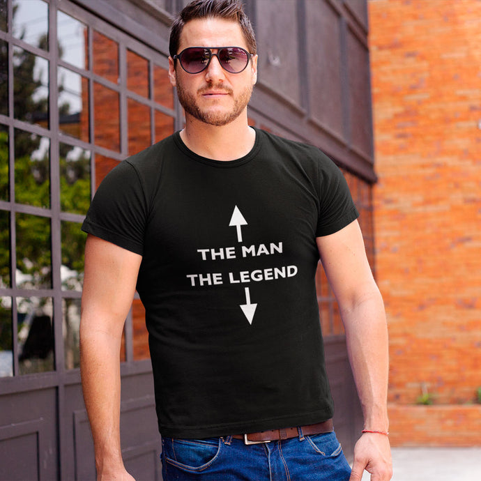 The Man The Legend - Funny Men's T-Shirt worn on male model from forzatees.com