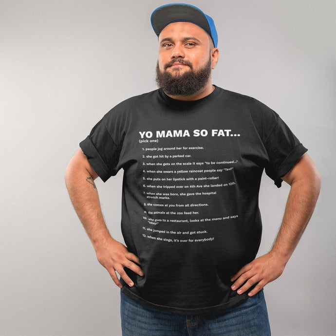 Yo-Mama-So-Fat-Funny-T-shirt-on-plus-size-man-from-forzatees.com