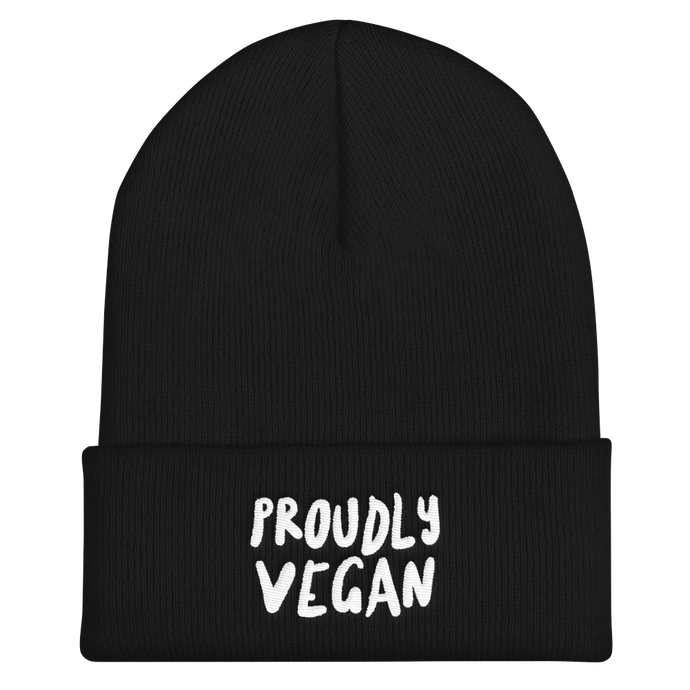 Proudly Vegan Black Cuffed Beanie from Forza Tees