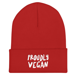 Proudly Vegan Red Cuffed Beanie from Forza Tees