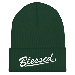 Blessed - Christian Faith Embroidered Cuffed Beanie Hat - Colour Green from forzatees.com
