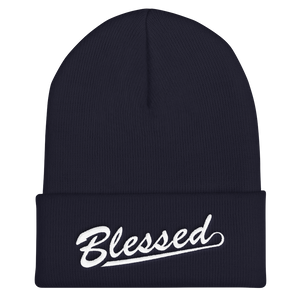 Blessed - Christian Faith Embroidered Cuffed Beanie Hat - Colour Navy from forzatees.com