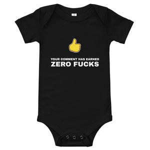 Your Comment Has Earned Zero Fucks - Funny Short-Sleeve Baby Bodysuit - Black