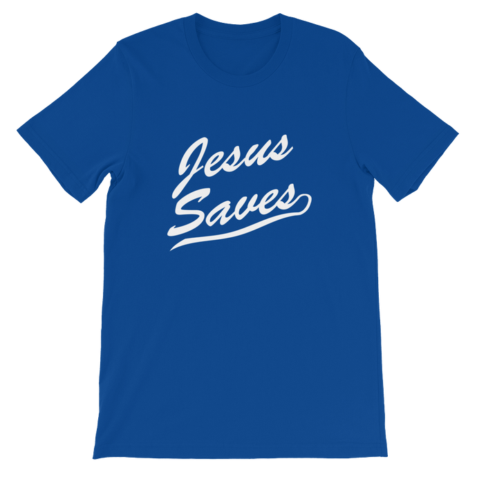 Jesus Saves Religious Christian Unisex T-Shirt in Blue from forzatees.com