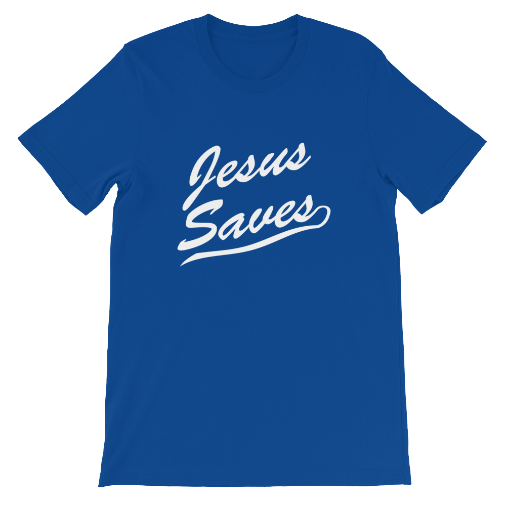 Jesus Saves Religious Christian Unisex T-Shirt in Blue from forzatees.com