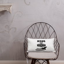 Jesus is my Wingman - Christian Faith Premium Pillow 20x12 resting on chair from forzatees.com