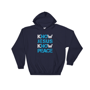 Know Jesus Know Peace - Christian Faith Hooded Sweatshirt - Colour Navy from forzatees.com