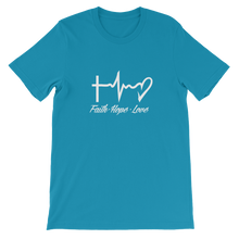 Faith - Hope - Love - Religious Christian Unisex T-Shirt in Aqua Blue from forzatees.com