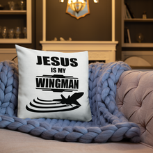 Jesus is my Wingman - Christian Faith Premium Pillow 18x18 resting on Sofa from forzatees.com