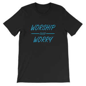 Worship Over Worry Religious Christian Unisex T-Shirt in Black from forzatees.com