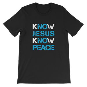 Know Jesus Know Peace - Christian Faith Religious Unisex Black T-Shirt - uniquely designed by forzatees
