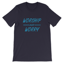 Worship Over Worry Religious Christian Unisex T-Shirt in Navy from forzatees.com