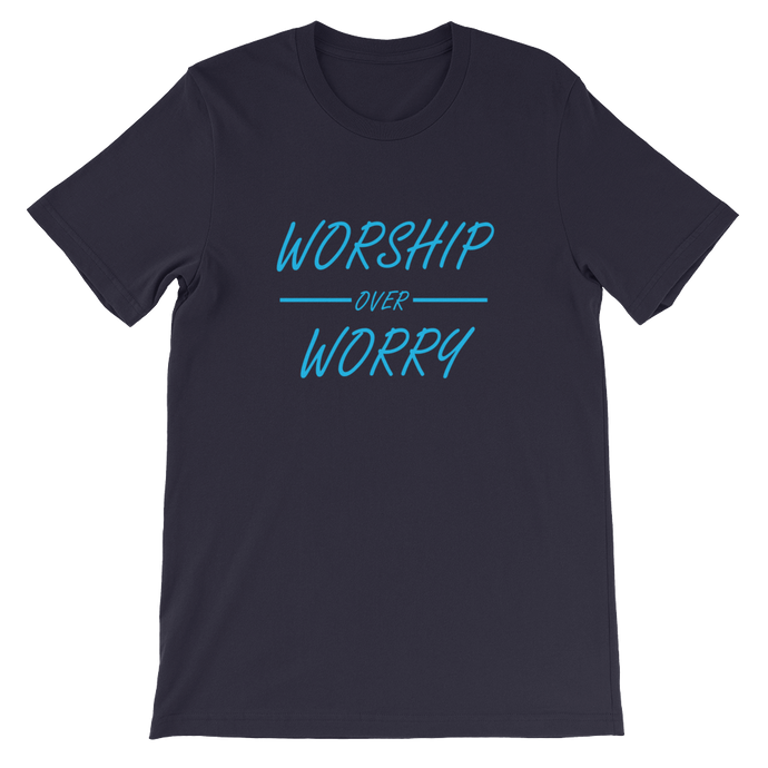 Worship Over Worry Religious Christian Unisex T-Shirt in Navy from forzatees.com