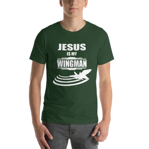 Jesus is my Wingman - Religious Christian Clothing Short-Sleeve Men's T-Shirt Forest Green - Original design from forzatees.com
