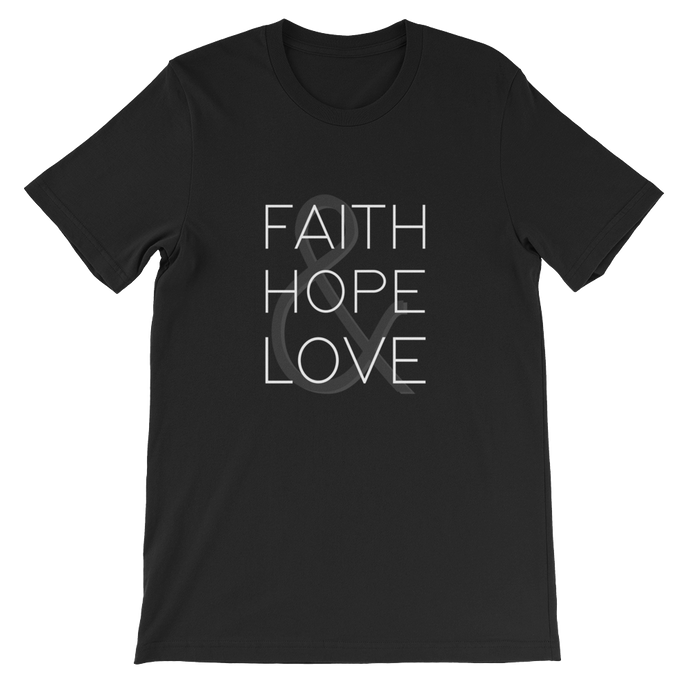 Faith Hope Love Black Religious Christian Unisex T-Shirt from forzatees.com