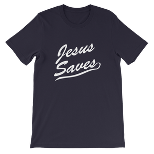 Jesus Saves Religious Christian Unisex T-Shirt in Navy from forzatees.com