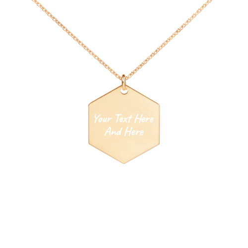 Custom Engraved Silver Hexagon Necklace in 24K Gold - Engrave your own personal message