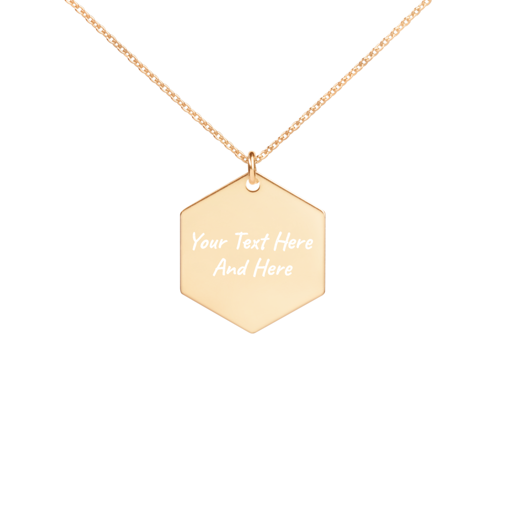 Custom Engraved Silver Hexagon Necklace in 24K Gold - Engrave your own personal message