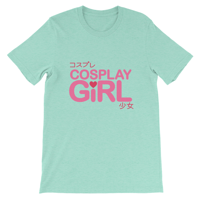 Cosplay Girl t-shirt in heather mint with pink text, perfect for girls who love to cosplay - from forzatees.com