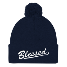 Blessed - Christian Faith Embroidered Pom Pom Knit Cap in Navy from forzatees.com