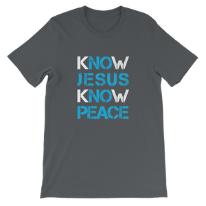 Know Jesus Know Peace - Christian Faith Religious Unisex Grey T-Shirt - uniquely designed by forzatees