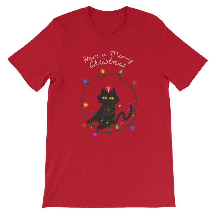 Have a Meowy Christmas - Cat in Fairy Lights - Unisex T-Shirt from Forza Tees