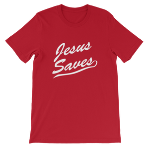 Jesus Saves Religious Christian Unisex T-Shirt in Red from forzatees.com