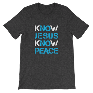 Know Jesus Know Peace - Christian Faith Religious Unisex Heather Grey T-Shirt - uniquely designed by forzatees