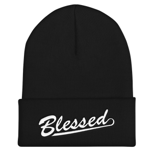 Blessed - Christian Faith Embroidered Cuffed Beanie Hat - Colour Black from forzatees.com