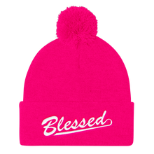 Blessed - Christian Faith Embroidered Pom Pom Knit Cap in Neon Pink from forzatees.com