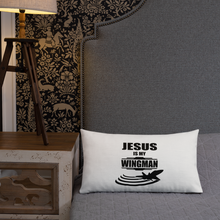 Jesus is my Wingman - Christian Faith Premium Pillow 20x12 resting on bed from forzatees.com