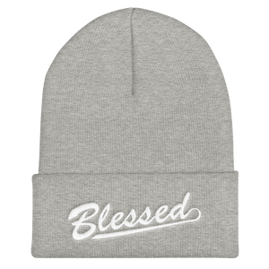 Blessed - Christian Faith Embroidered Cuffed Beanie Hat - Colour Grey from forzatees.com