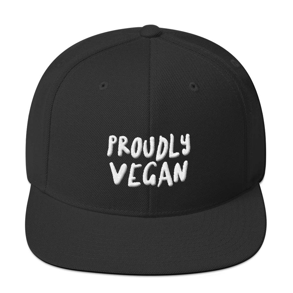 Proudly Vegan 3D Embroidered Black Snapback Hat from Forza Tees