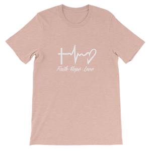 Faith - Hope - Love - Religious Christian Unisex T-Shirt in Peach from forzatees.com
