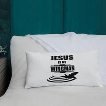 Jesus is my Wingman - Christian Faith Premium Pillow 20x12 resting on bed from forzatees.com