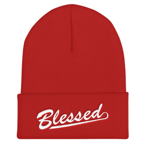 Blessed - Christian Faith Embroidered Cuffed Beanie Hat - Colour Red from forzatees.com