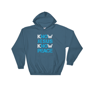 Know Jesus Know Peace - Christian Faith Hooded Sweatshirt - Colour Indigo Blue from forzatees.com