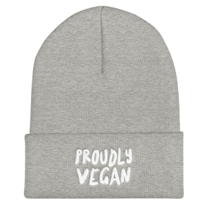 Proudly Vegan Grey Cuffed Beanie from Forza Tees