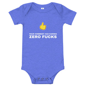 Your Comment Has Earned Zero Fucks - Funny Short-Sleeve Baby Bodysuit - Blue